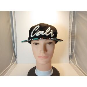 Cali Hat Snapback Men's Adjustable Black Geometric Print Brim 3D Script